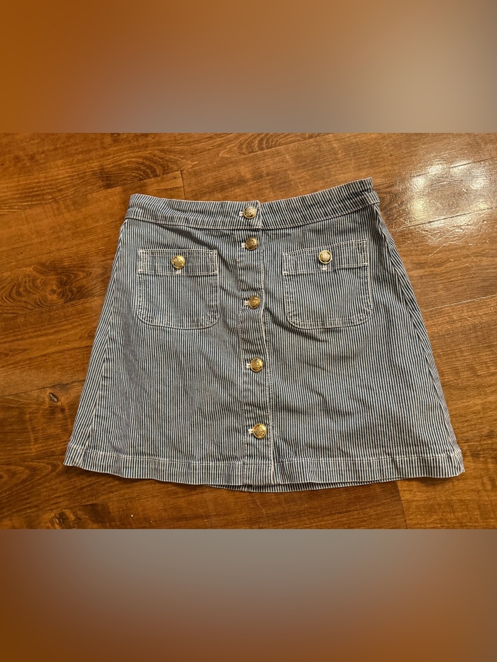 Blue Striped Button Front A-Line Mini Skirt Free Assembly size 4 length 16”